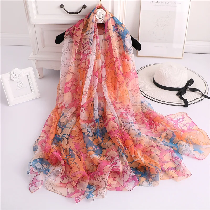 

New Summer Autumn Silk Scarf for Women Simple Thin Large Pashmina High Quality Shawls and Wraps Lady Winter Neck Scarves Hijab
