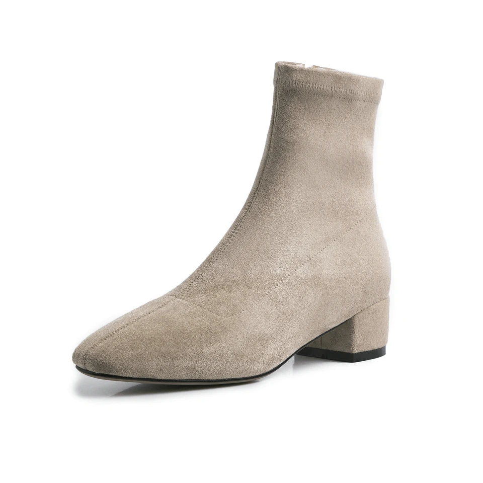 Khaki EshtonShero/женские ботильоны; женские осенние мотоциклетные ботинки из флока на среднем каблуке с острым носком на платформе; Размеры 3-12 - Цвет: Khaki