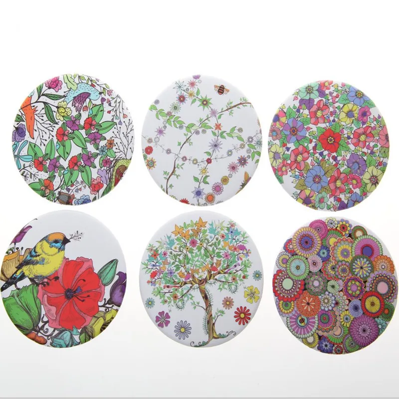 Exquisite 75mm Exquisite plastic foldable pocket mirror round shape Portable makeup mirror flowers design Cosmetic mirrors