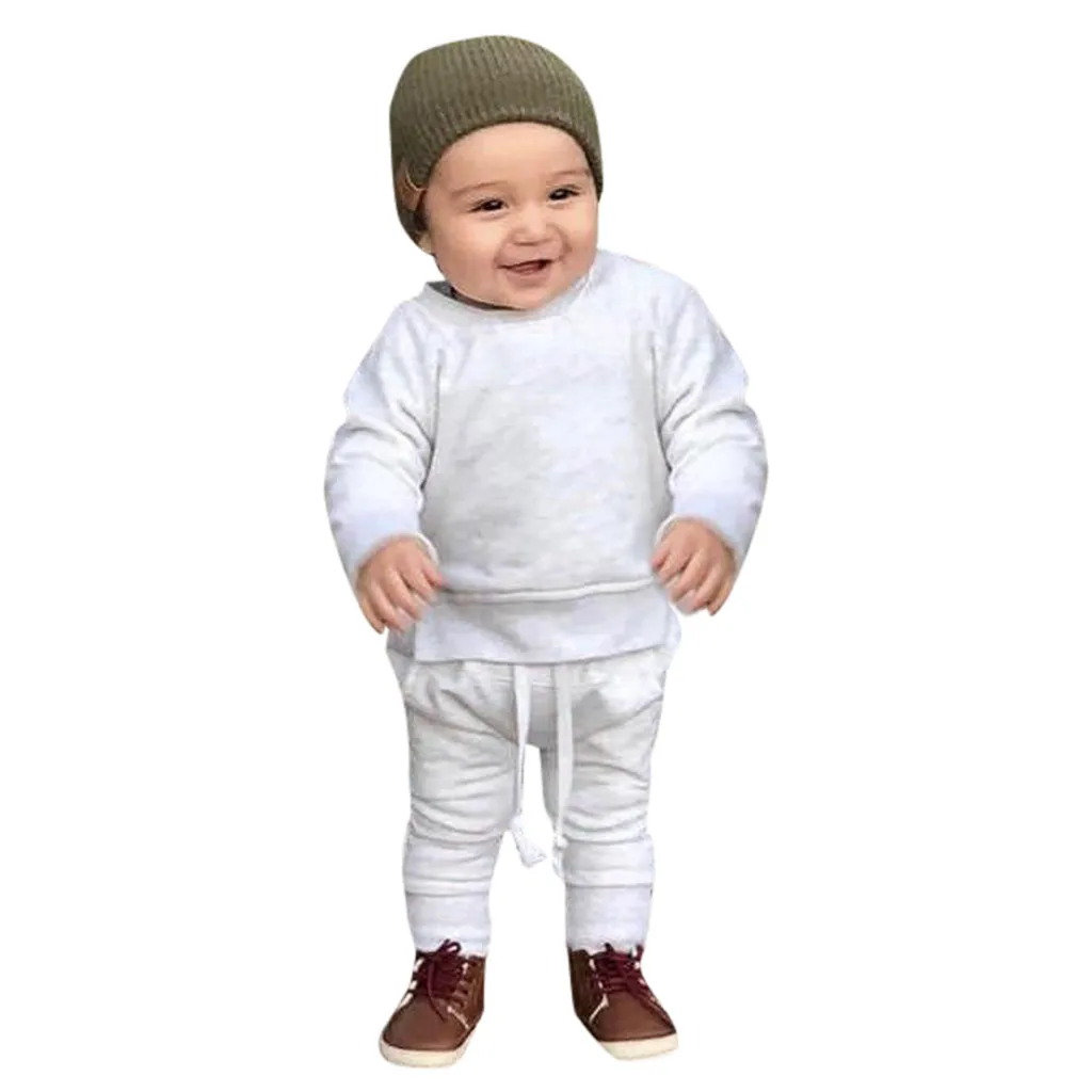 Children Clothing Sets Toddler Kids Baby Boys Girls Solid Tops Pants Homewear Casual Soft Kids Autumn Winter Outfits Sets C50