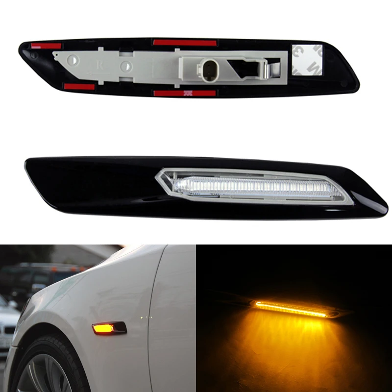 F10 Style Led Glossy Black Trim Clear Side Marker Lights For Bmw E60