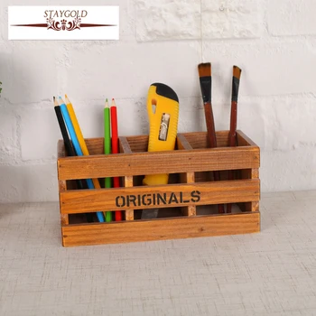 

Staygold Zakka Hollow Three Pen Holder Solid Wood Storage Box Box Wood Craft Storage Box Small Parts Pen Container Home Decor