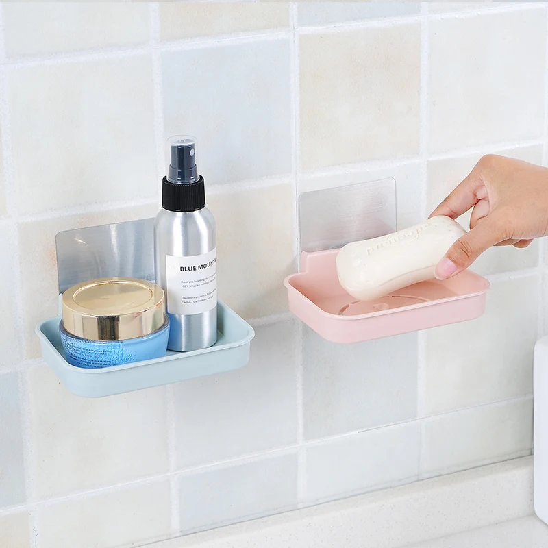 Portable Soap Dish Bathroom Shower Soap Box Self Adhesive Bath Soap