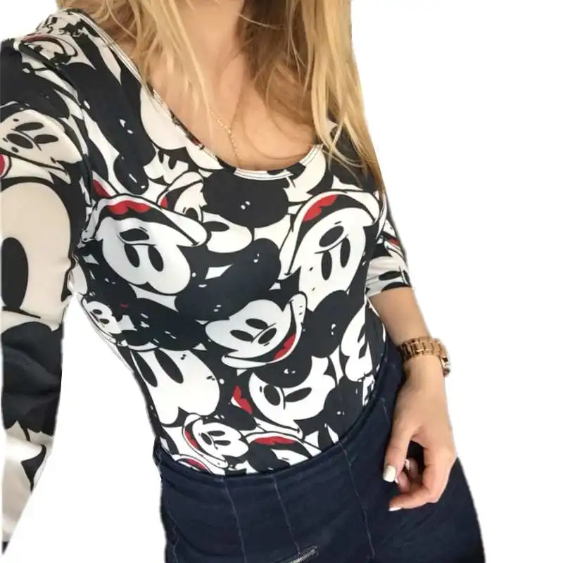 

Hot Sale Summer Fashion Bodysuits Cute Mouse Cartoon Character Printed Jumpsuits Slim Costume Skinny Playsuits