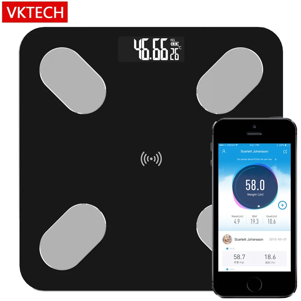 VKTECH S5 весы для тела и жира, напольные, умные, электронные, светодиодный, цифровые весы для ванной, весы, Bluetooth, приложение для Android IOS