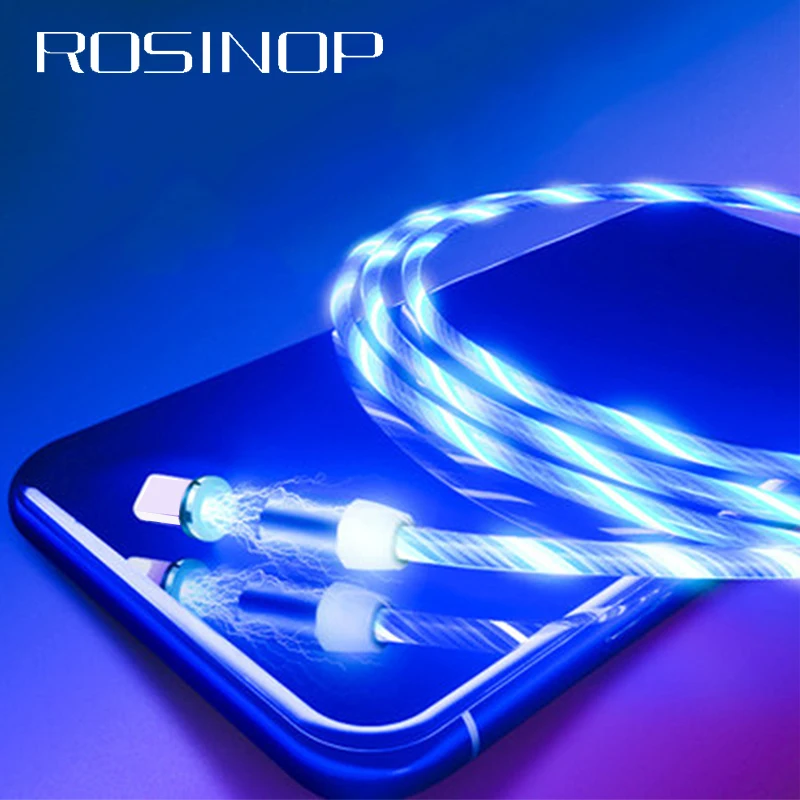 

Rosinop 2.4A Fast Charging 3 in 1 Magnetic Cable For iphone Glowing USB Type C Magnet Charger Cable For xiaomi Micro USB Android