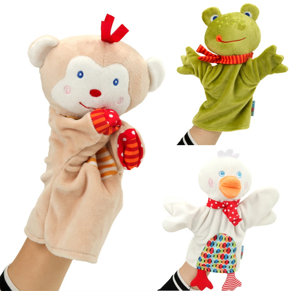 Милые Мультяшные Животные Куклы для театра марионеток обезьяна и лягушка утенок плюшевая игрушка кукла для младенца сотканное полотенце