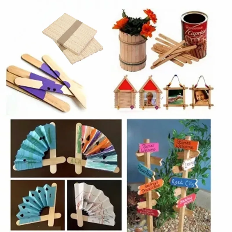 50Pcs Wooden Pop DIY Craft Slim Sticks Small Cudgel for Roasting Ice Cream Maker