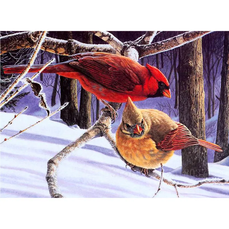 

Diamond Mosaic Diy 3D Diamond Embroidery Two Oriole Birds On The Snow Diamond Painting Cross Stitch Floral Rhinestone Decoration