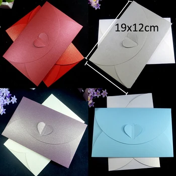

50PCS/lot 19x12cm Luxury Heart Clasp wedding invitation envelopes handkerchief special 250gsm pearl paper postcard bag cover