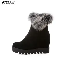 QZYERAI/зимние женские ботинки на толстой подошве с кроличьим мехом; женская обувь на молнии с внутренним каблуком; модные женские ботинки