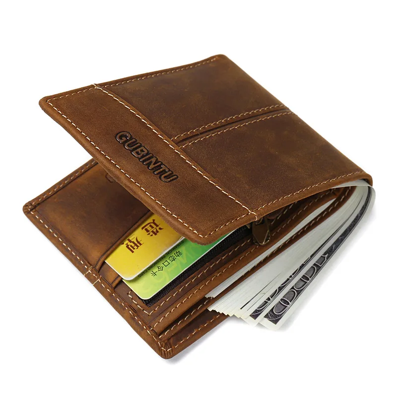 

Genuine Leather Men Wallets Men Wallet Clutch Vintage Male Purse Hasp Short Wallet Money Clip Purses Leather Purse Wallets
