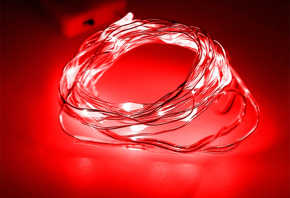 1 шт. Батарея питание CR2032 кнопка 2 м 20 светодиодный S Micro серебро светодиодный огни строки Фея Света для рождественской вечеринки Свадебные украшения - Испускаемый цвет: Красный