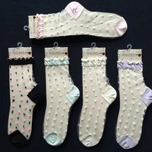 24 шт. = 12 пар Новая женская сексуальная девушка красивая круто стекло шелк мультфильм рюшами Край точка жаккардовые лето летние носки 12 пар