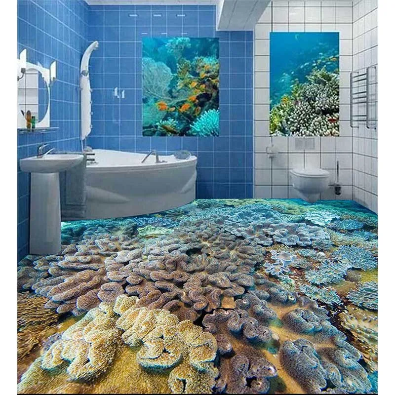 

3D Floor Sticker Wallpaper Customized Reefs Photo PVC Wallpaper For Bathroom Kitchen Self-adhesive Waterproof Wallpaper #148