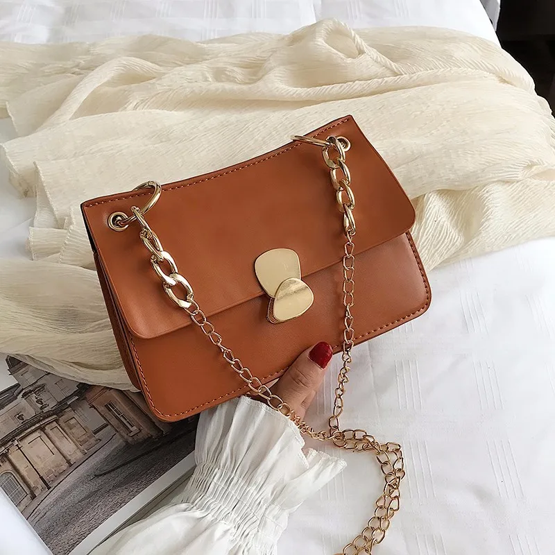 

2019 Crossbody Bags For Women Solid Messenger Bags Vintage Handbag Sac A Main Flap Bag For Girls Chains Leather Shoulder Bag