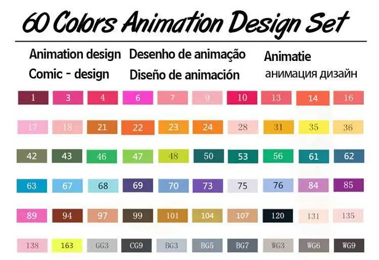 TOUCHNEW 40/60/80/168 Цвет маркер для рисования набор двойной головой художественный эскиз жирной на спиртовой основе маркеры для анимации Manga маркер для белой доски - Цвет: 60 Animation Set