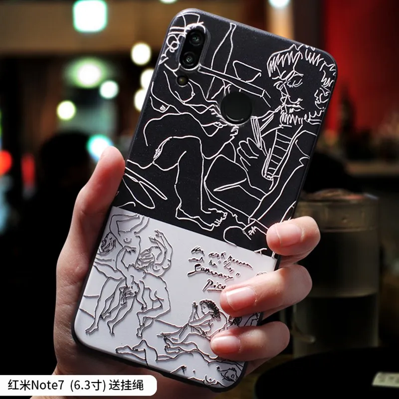 

Note7 MIX3 Retro abstract minimalistic sketch oil painting embossed Relief case For XIAOMI Redmi note 7 FOR MI MIX 3 cover case
