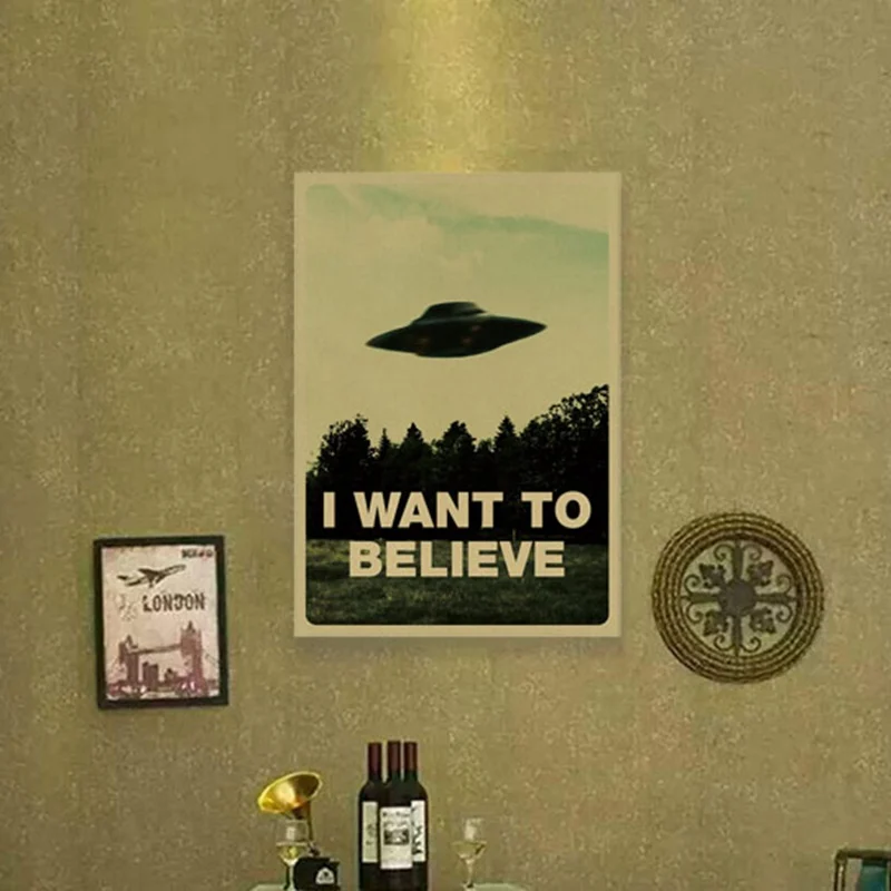 1 piece Vintage Classic Movie The Poster I Want To Believe Poster Bar Home Decor Kraft Paper Painting Wall Sticker