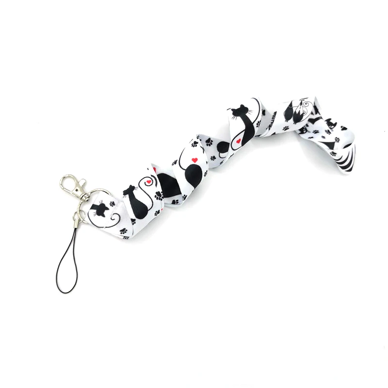 RE249 Черный Кот Детский мультяшный шейный ремешок брелок для мобильного телефона