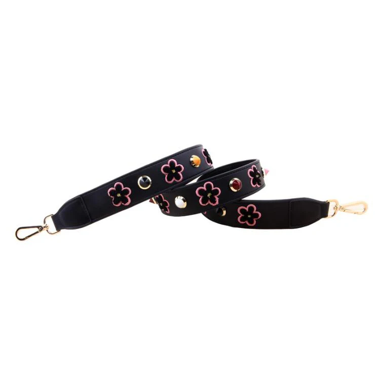 Genuine Leather Bag Strap Lady Handbags Shoulder Straps Bags Accessories Flowers Pattern Belts Gold Buckle Handles Replacement
