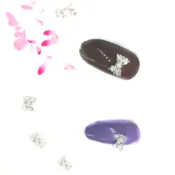 5 шт. Серебряный галстук-бабочка дизайн ногтей украшения талисманы 3d Металл аксессуары для ногтей белый аксессуары для ногтей со стразами