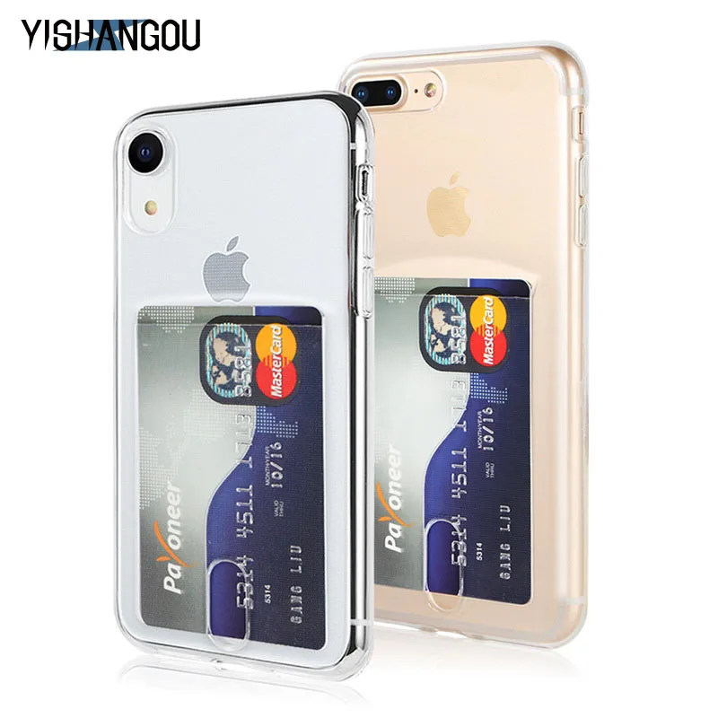 

YISHANGOU Card Slot Holder Case For iPhone 11 XS Max XR Clear Transparent Soft Cover For iPhone 6 6s 7 8 For Samsung S10 Note 10