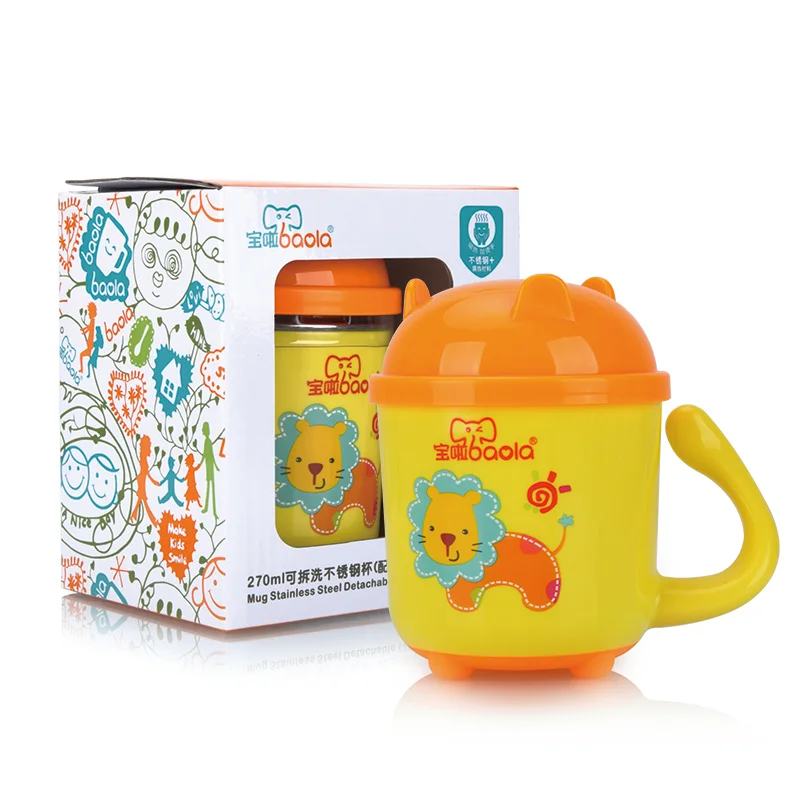 Kawaii Removable Stainless Steel Drinking Cup For Kids Children Heat Insulation Mup With Lib Lion Princess Superman Designs (2)