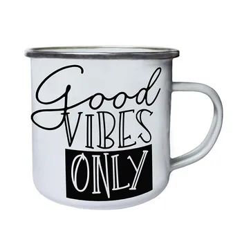

Stainless Steel Camping Coffee Mug Gift,Good Vibes Only Retro Enamel Birthday Christmas Outdoors Metal Enamel Campfire Cup
