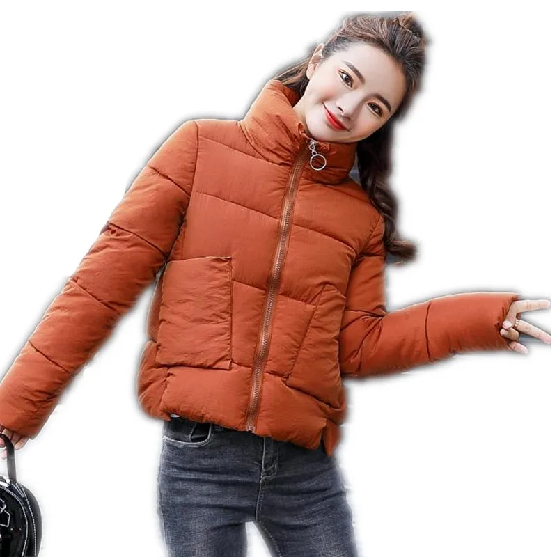 

2019 New Autumn Winter Women Down Cotton Jacket Stand-Collar Short Padded Women Parkas Casual Female Outerwear Warm Jacket Q436