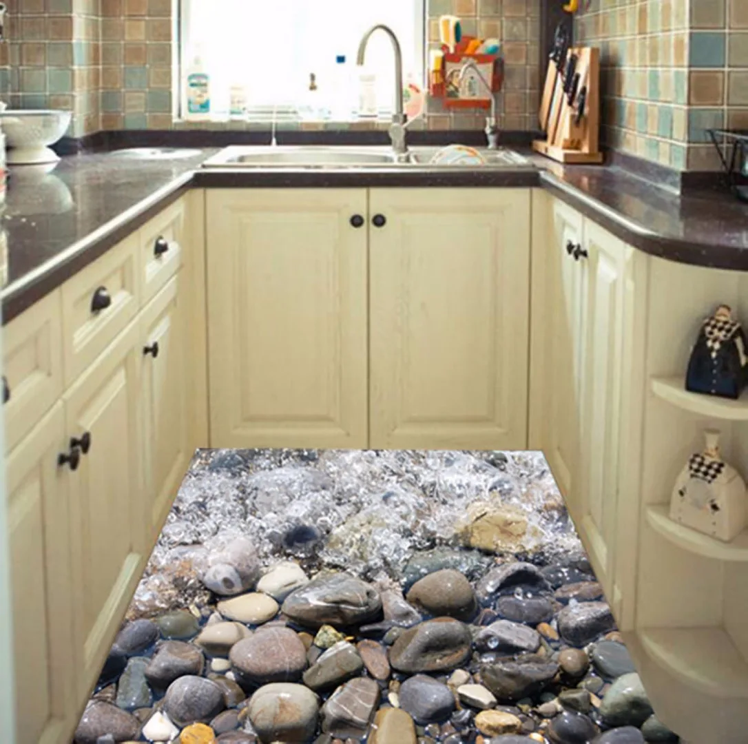 JX-LCLYL DIY 3D Beach Stone Floor Wall Sticker Removable Mural Decal Vinyl Art Room Decor