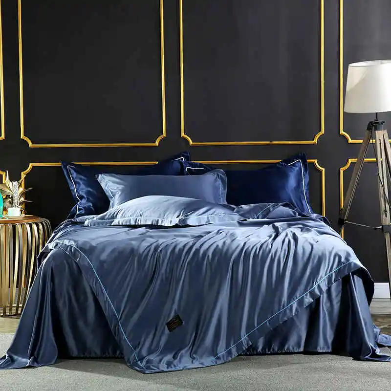 ParkShin, роскошный комплект постельного белья, синий, шелк, мягкое одеяло, пододеяльник, покрывало, двойная шелковистая простыня, королева, король, Комплект постельного белья - Цвет: 1