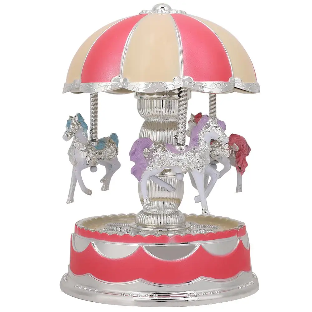 Карусель музыкальная шкатулка игрушка светящаяся Карусель лошадь электронная музыкальная шкатулка свадебные подарки на день рождения Домашний декор - Цвет: Розовый
