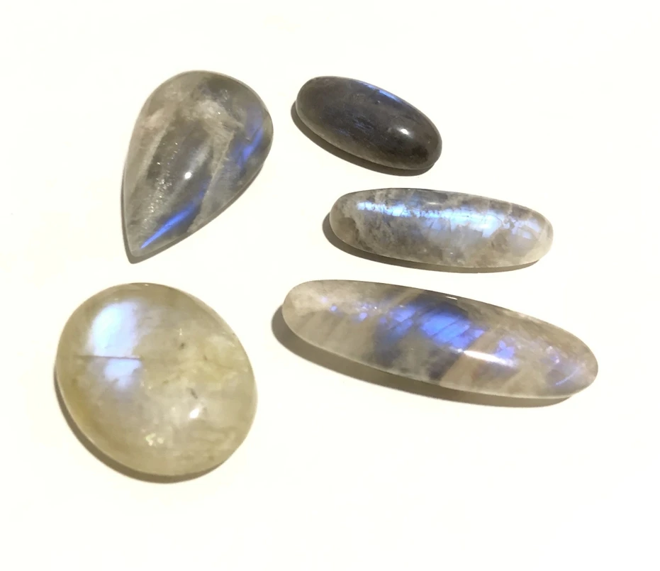 

ONLY 5pcs Large Size Rainbow Moonstone Irregular Size Pendant Beads Loose Gem Stone Cabochon For jewelry making Mixed Lot