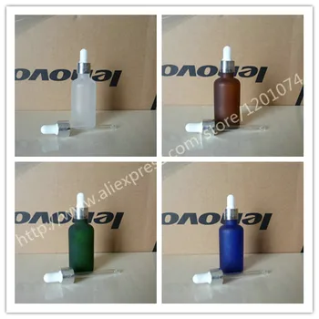 

50ml clear/blue/green/brwon frosted Glass Essential Oil Bottle With aluminum shiny silver ring(lines)+white/black cap. Oil vial