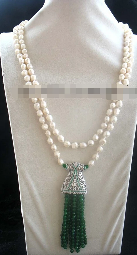 

Miss charm Jew1715 freshwater pearl white skirt jade necklace 55" nature