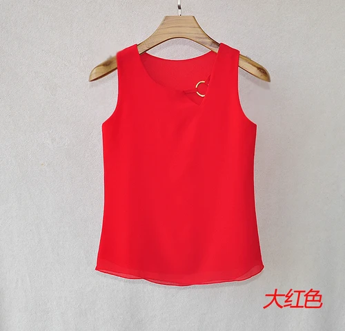 Модные брендовые новые женские майки, топ, Летние повседневные рубашки, плюс размер, блузка без рукавов, двухслойная шифоновая блузка - Цвет: Red