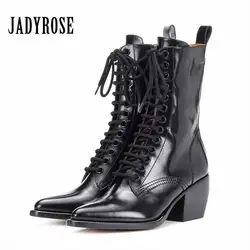 Jady/розовые женские ботильоны с острым носком, осенние ботинки на высоком массивном каблуке, Botas Mujer, короткие ботинки на платформе со