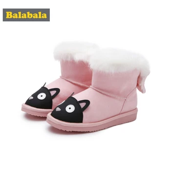 

Balabala Girls Faux-Fur-Lined Critter Boots Children Kids Toddler Girl Fur Booties with Velvet Bow at Back with Anti-slip Sole