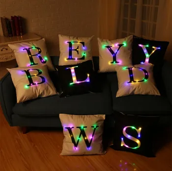 

New Arrivals Home Decorative LED light Alphabet Cushion Cover Installed Three batteries the 5th Waist Pillow Case Sofa Chair