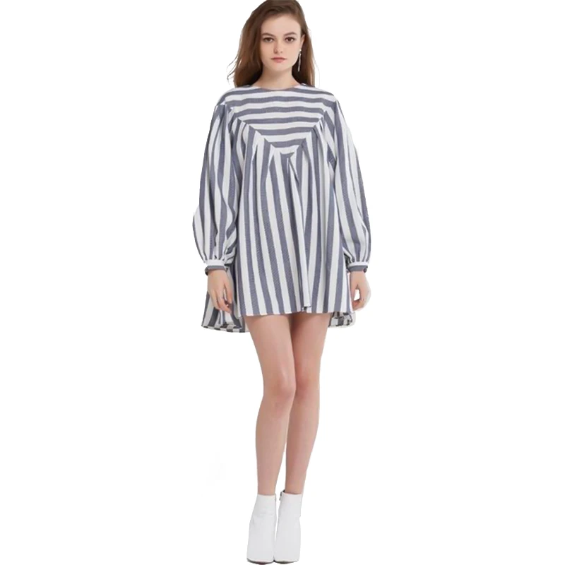 

Fashion Club Dresses for Women Plus Size Dress Women Round Neck Striped Loose Long Sleeve Dress Female Boho Style Women Clothes