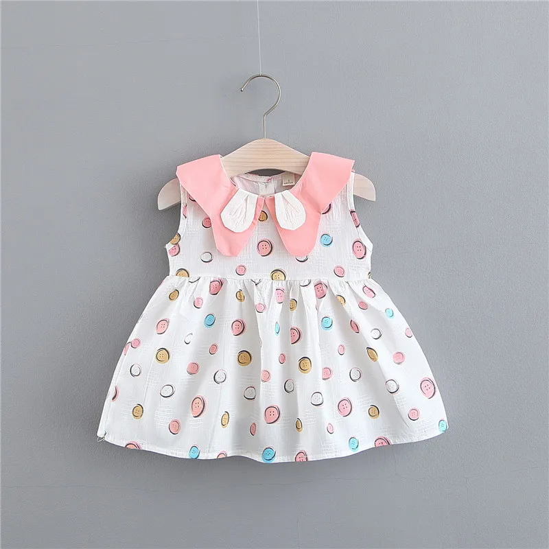 

2019 Summer Baby For Girls 0-3 year Dress Kids Infants Children cartoon Color button print Princess Dresses Vestido C2875