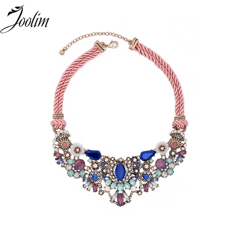 

JOOLIM Jewelry Wholesale Wow-worthy Sweet Pink Cord Chain Feminine Floral Burst Statement Necklace Kolye Collares Black Friday