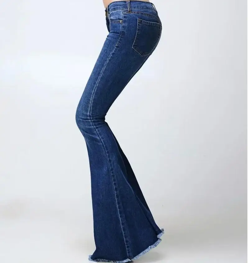 European New arrival spring autumn flare pants women fashion denim jeans casual trousers slim high waist