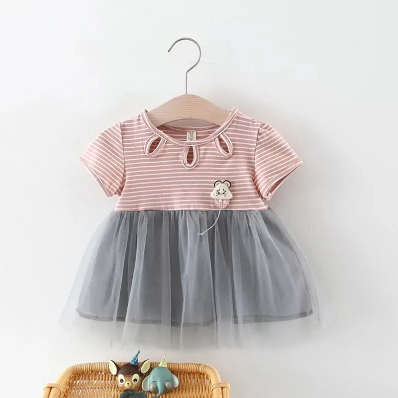 BNWIGE 0-24M Baby Girls Dress Summer Newborn Infant Dress Cotton Dot Print Baby Girl Clothes Cartoon Bow Party Princess Dress
