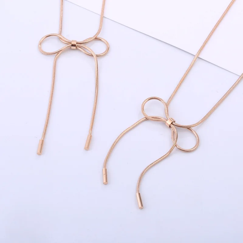 

Martick New Arrival Modern Woman Bowknot Pendant Necklace Simple Elegant Link Chain Necklace 316L Stainless Steel Jewerly P136