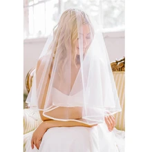 Короткие Свадебные фаты для невест белый слоновая кость Тюль 2 слоя с расческой вуали невесты с лентой по краям вуаль de Mariage velo de novia Courte