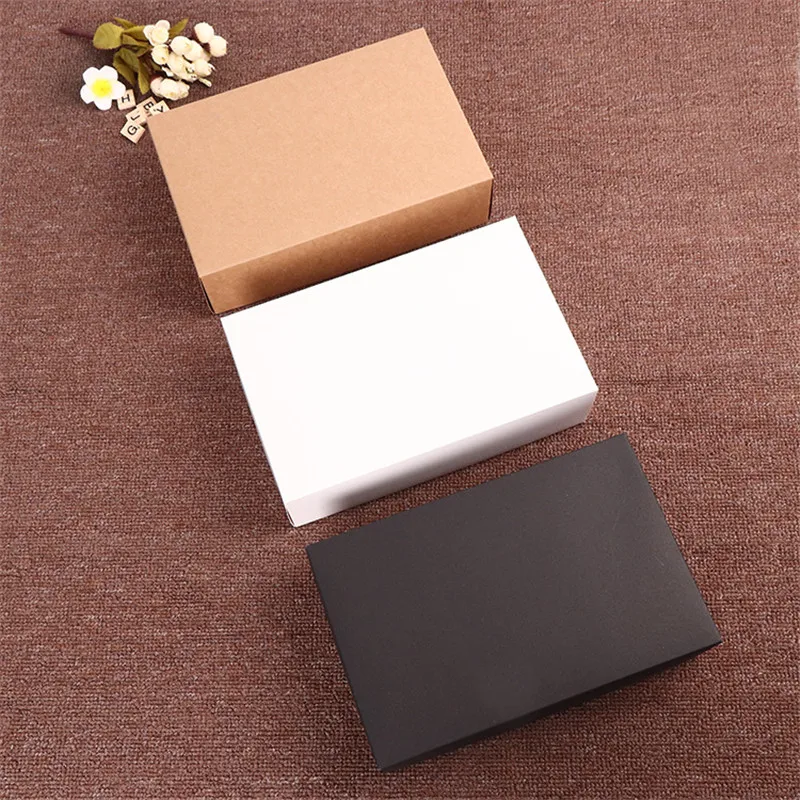 30 шт./лот, белая/черная/коричневая большая подарочная упаковочная коробка из крафт-бумаги, коробка для носков ручной работы 28x18x8 см