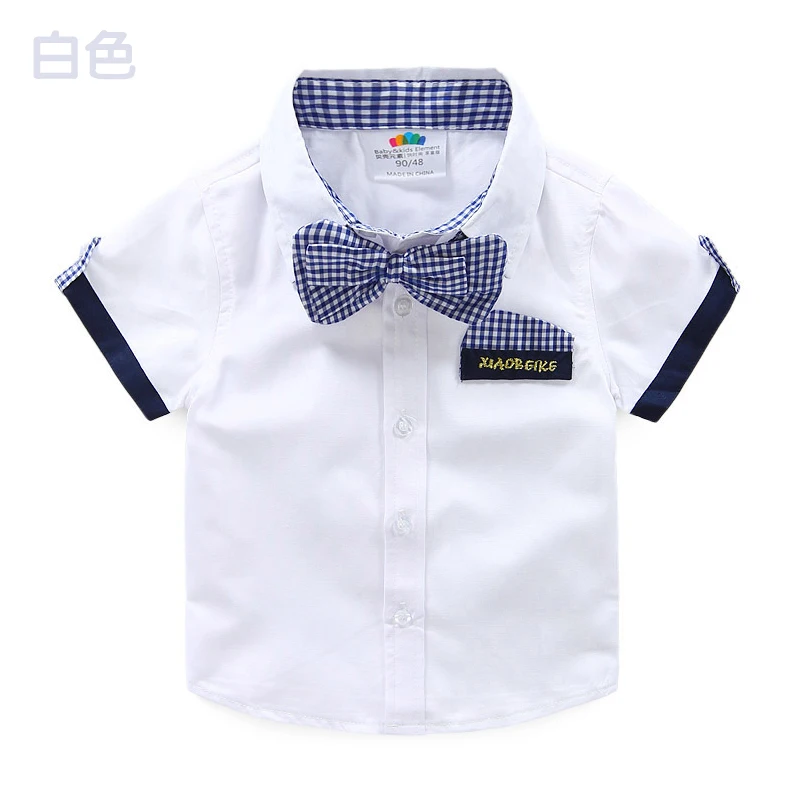 Летняя детская одежда в европейском стиле для детей 2, 3, 4, 5, 6, 7, 8, 9, 10 лет, красивая рубашка с галстуком-бабочкой и короткими рукавами для маленьких мальчиков - Цвет: Белый