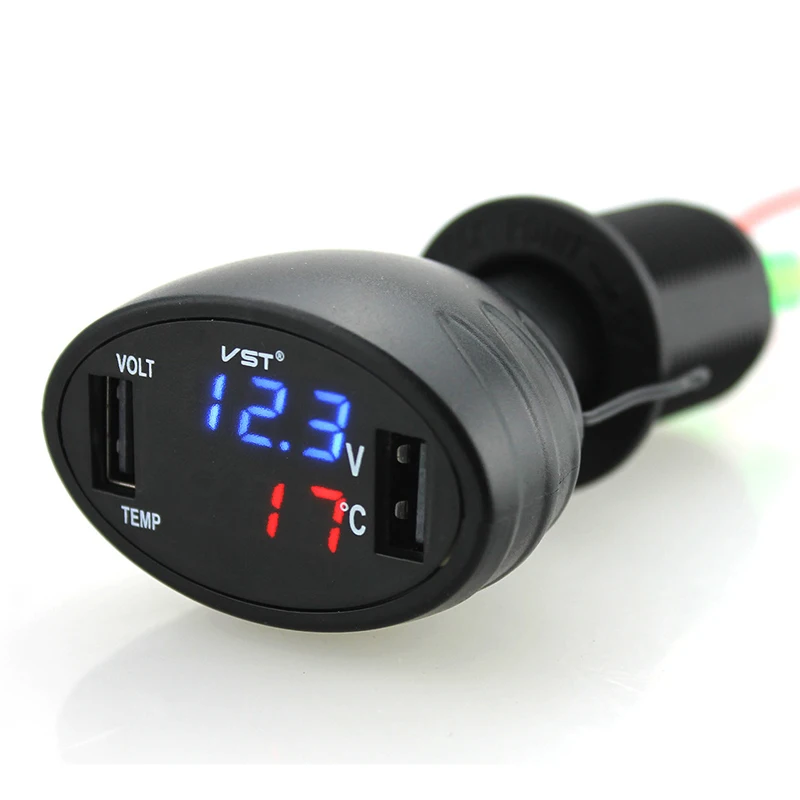 Universal 3in1 12V 24V Digital Car Voltmeter With 2.1A Dual USB Charger